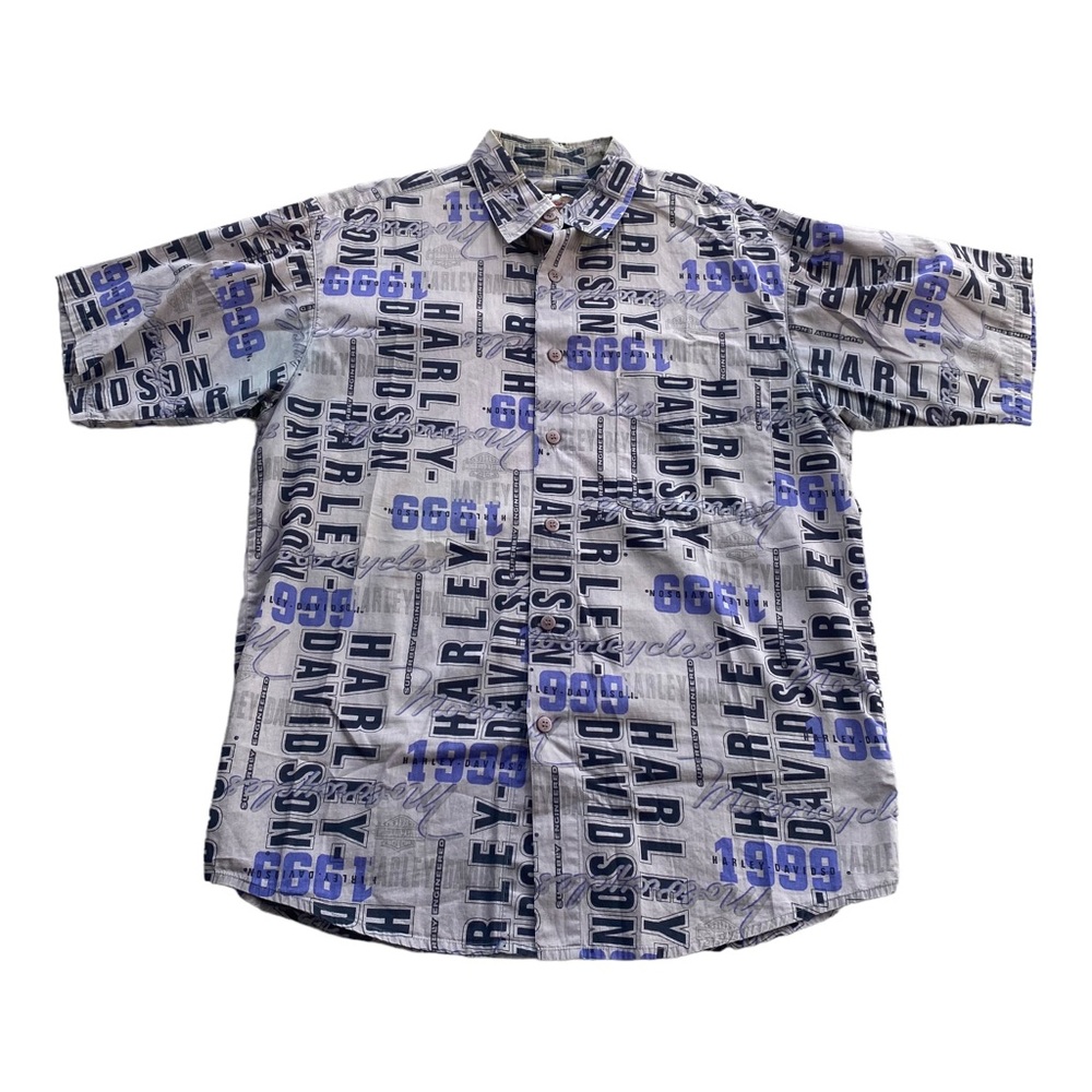 Harley Davidson Mens M 1999 Button Up Shirt AOP Vintage 90s Single Stitch USA‎